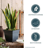 The HC Companies 12 Inch Eclipse Square Planter with Saucer - Indoor Outdoor Plant Pot for Flowers, Vegetables, and Herbs, Warm Gray (Pack of 4)