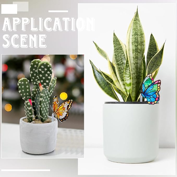 CRASPIRE 2 Styles Butterfly Plant Decoration Flower Pot Suncatcher Acrylic Garden Stake Hanger Decor Blue Yellow Butterflies Catcher Hugger for Art Indoor Outdoor Patio Pots Yard Farmhouse