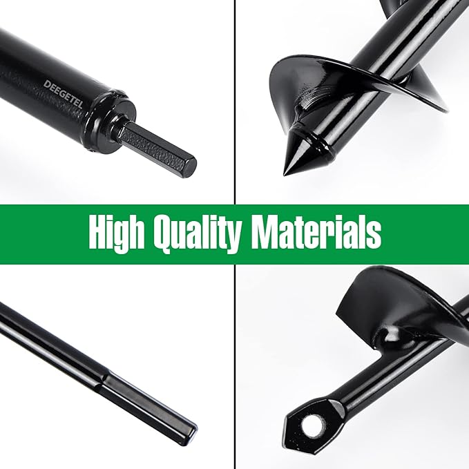Auger Drill Bit for Planting 4 Pack, Garden Ground Earth Spiral 3/8" Hex Drive Drill, Easy Bulb Post Hole Digger Flowers, Metal Bedding Digging Plant Rapid Planter Tool