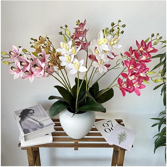 Soft Film Leaf Double Fork 9-Head Tiger Head Orchid Home Living Room DIY Flower Arrangement Ornaments Wedding Flowers (Color : 6)