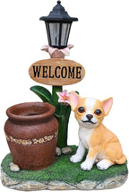Animal Outdoor Statue Planter Solar Light Welcome Garden Sculpture Resin Flower Pot Decorative Porch Patio Yard Lawn Entryway Figurine with LED Lamp Rustic Plant Holder Ornament Courtyard (P)