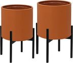 ARNIS Modern Plant Pots, Set of 2 Large Planters with Stand, Decorative Planters, Metal Pots with Drainage Holes for Living Room, Office, Garden or Balcony, 8.25 &10.5 Inch