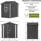 COMHOMA Shed Storage Outdoor Metal Windowed Lockable Garden Toolhouse Weatherproof Ventilated Backyard Utility Workshop(Grey,6'x4')