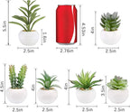 GREENTIME 6 Pcs Mini Artificial Succulents Plants in Ceramic Pots Small Fake Succulent Faux Plant Indoor Decor Bedroom Desk Bathroom Office Living Room Table Shelf Home Decoration Green White