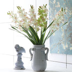 Set of 3 Real Touch Artificial Cymbidium Plants with Stems and Roots Faux Greenery Stems for Pot or Vase Faux Orchid Stems That Look Real for Indoor Home Office Farmhouse Decoration (Green)