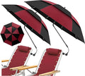 48.6" Double Canopy Beach Umbrella with Clamp, UPF50+ Beach Chair Umbrella with clip, 360°Adjustable Portable Outdoor Wheelchair, Patio, Golf Carts,Camping(Wine Red/Black)