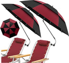 48.6" Double Canopy Beach Umbrella with Clamp, UPF50+ Beach Chair Umbrella with clip, 360°Adjustable Portable Outdoor Wheelchair, Patio, Golf Carts,Camping(Wine Red/Black)