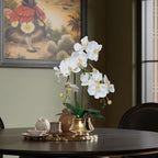 CXGS Orchids Artificial Flowers Realistic Fake Flowers in Ceramic Vase 20" White Faux Plants Indoor Lifelike Soft PU Phalaenopsis for Centerpiece Hotel Home Decor