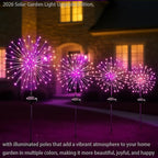 2 Pack 250LED Solar Garden Lights Outdoor, Dual Lighting Modes Firework Lights Solar Powered, Waterproof Twinkle Fairy Light Outside for Yard Patio Pathway Christmas Party Decorative（Purple