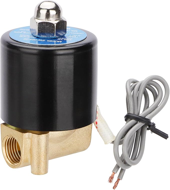 Wengart 1/4" Electric Solenoid Water Valve, DC 12V Normally Closed Brass Body, 2W-025-08 Direct Drive for Zero Pressure Systems, NPT Threaded Valve for Water, Air, Gas & Fuel
