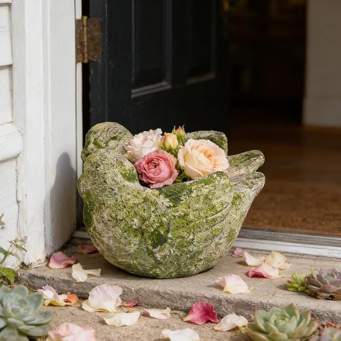 Vintage Cement Animal Planter Pots,Cement Succulent Planter,Indoor & Outdoor Garden Decor Rustic Shabby Flower Plants for Home,Patio,Balcony(Bird)