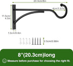 8 Inch 2 Pack Heavy Duty Plant Hangers Outdoor, Metal Plant Brackets for Hanging Baskets, Plant Wall Hooks for Bird Feeders, Wind Chimes & Lanterns, Premium Metal Hooks Matte Black, 30lbs Capacity