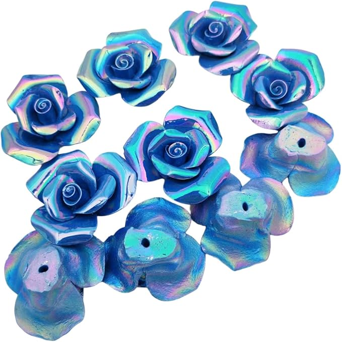 BTMIEY 10 PCS 3D Flower Ceramic Tiles,1.6" Handmade Procelain Ceramic Flowers for Artwork,Fish Tank,Vases,Living Room, Dining Table,Office, Home Floral Decor (Double-Flowered Iridescent Deep Blue)
