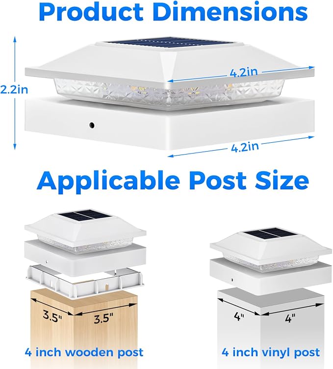 Peasur 4x4 Post Solar Lights 2 Pack, 2 Modes 16 LED Solar Post Cap Light Waterproof, Deck Fence Post Solar Lights Powered Outdoor, Fit 4x4 Wood/Vinyl Posts for Porch Patio