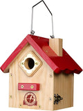 SISTERBIRD Wren Bird House, Premium Wooden Bird Houses for Outside, Classic Cabin Design Birdhouses for Outdoors, Hanging Bird House, Red-Breasted Nuthatch Wren Chickadee