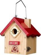SISTERBIRD Wren Bird House, Premium Wooden Bird Houses for Outside, Classic Cabin Design Birdhouses for Outdoors, Hanging Bird House, Red-Breasted Nuthatch Wren Chickadee