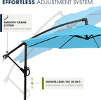 wikiwiki 10ft Patio Umbrella with Base Included, Outdoor Offset Cantilever Umbrella with Sandbag Base for Backyard, Garden and Pool, Easy to Tilt and Crank, Sky Blue