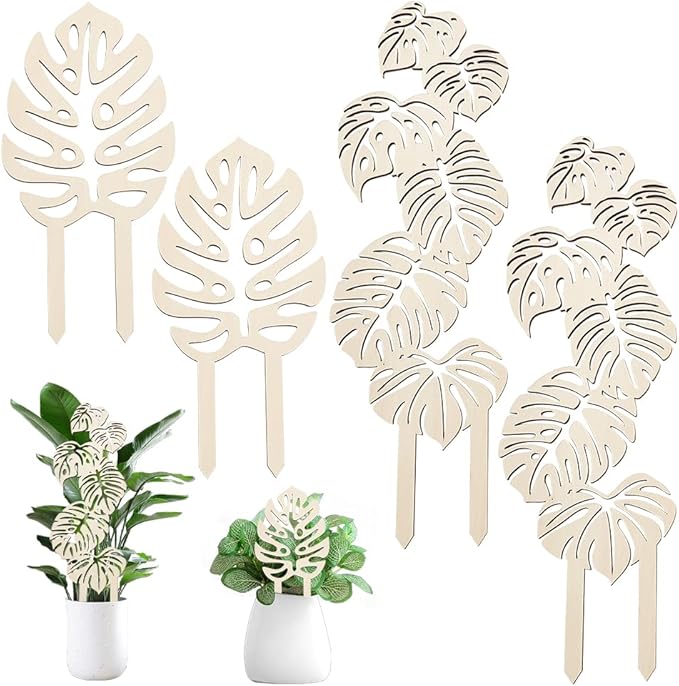 OLYCRAFT 4Pcs 2 Style Wood Plant Trellis Monstera Leaf Wood Trellis for Potted Plants Small Indoor Plant Trellis Wood Vine Plant Support for Climbing Plants Potted Plants Support - 9.8~15.6 inch Long