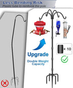 Upgrade 4-Hook Shepherds Hooks for Outdoor with Plastic Tube, 92" Heavy Duty Bird Feeder Pole with 5 Prongs Base, Adjustable Garden Hook for Solar Light, Hanging Plant, Wedding Decor, 2 Pack
