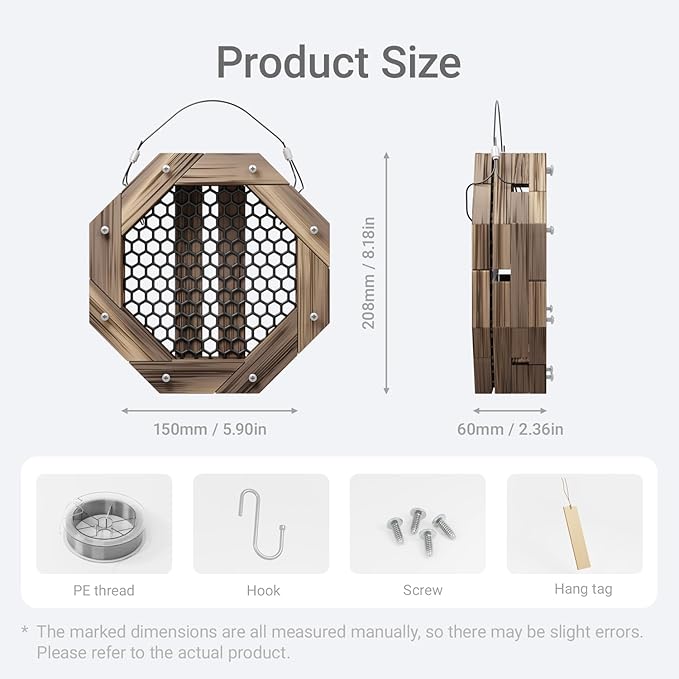 8.18 Inches Staghorn Fern Mounting Kit Orchid Mounting Wood Hanging Plant Frame Wall Planter Plant Holder Basket for Orchids Staghorn Fern Tropical Plants (208x208x60mm)