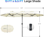 SUPERJARE 13FT Outdoor Umbrella for Patio, Double sided Pool Umbrellas with Fade Resistant Canopy, Large Table Umbrella for Deck, Market, Backyard - Cream White