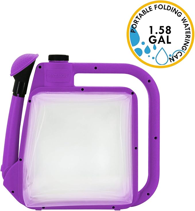 Centurion 1408 Foldable Clear Plastic Watering Can,1.5 Gal with Rotating Nozzle, Long Stem Spout, Compact Ergonomic Design with Sprinkler & Pouring System Ideal for Indoor/Outdoor Gardening - Lavender