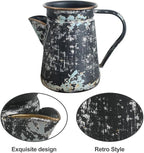 Vintage Pitcher Vase Rustic Farmhouse Vase for Flowers Vintage Metal Milk Jug Small Decorative Pitcher Shabby Chic Decor for Home, Kitchen, Bathroom, Black