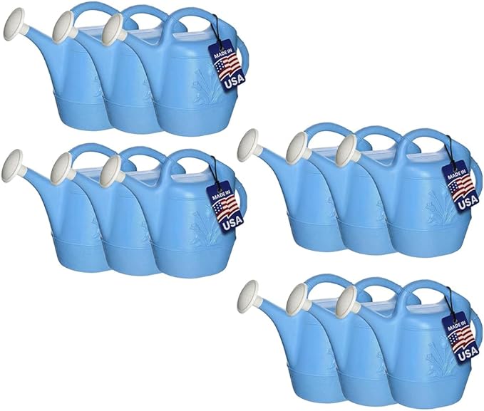 PMU 2 Gallon Watering Can - Garden Watering Can for Indoor & Outdoor Plants - Plastic Water Can with Detachable Sprinkler Head - Large Water Pot, Made in USA - Blue Pkg/12