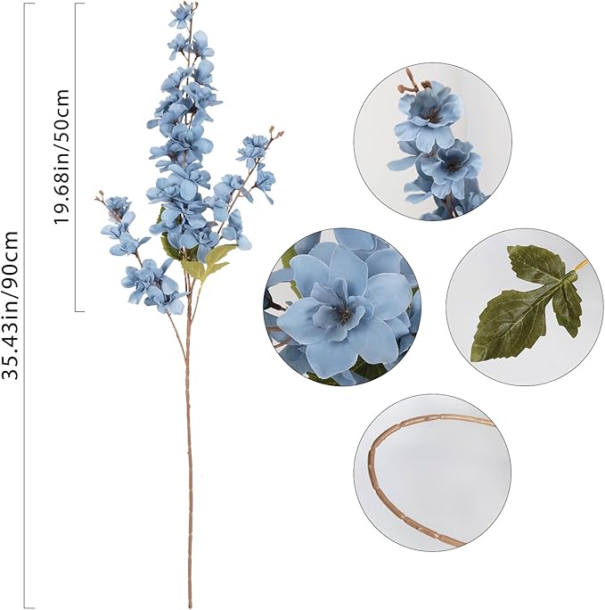 6PCS Delphinium Artificial Flower Lifelike Silk Larkspur Flowers Plant 35.43" Long Stem Blossoms Fake Flowers for Tall Vase Floral Arrangements Home Table Wedding Decor(Dusty Blue)