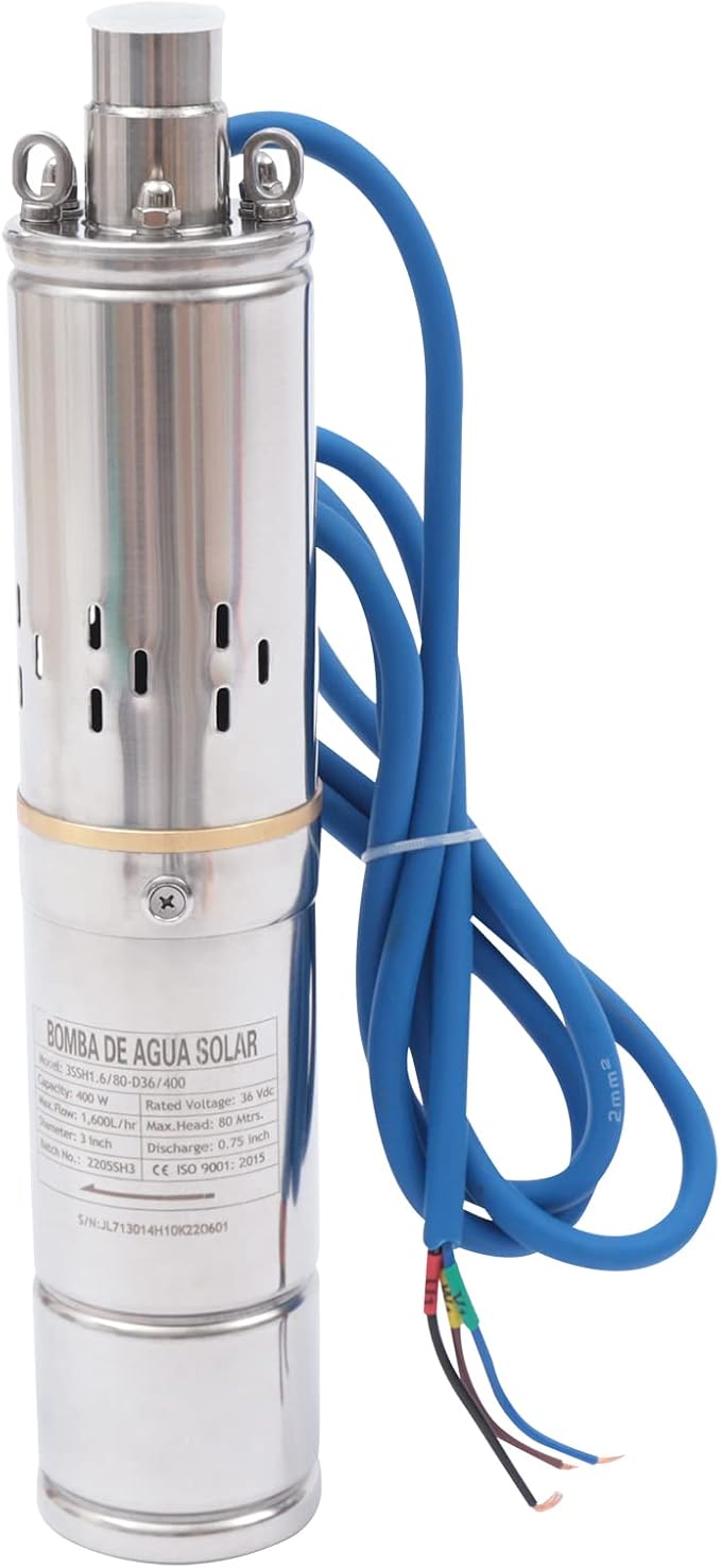 Deep Well Submersible Pump with Controller DC 36V 400W Garden Agricultural Irrigation Submersible Well Solar Water Pump Kit, 262ft High Lift 7 GPM High Flow