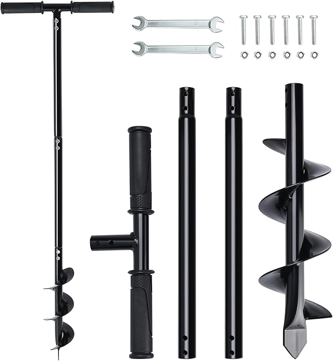 Heavy Duty Manual Garden Auger Drill 4" x 42" Post Hole Digger Hand Spiral Drill for Digging Planting Bulb Bedding