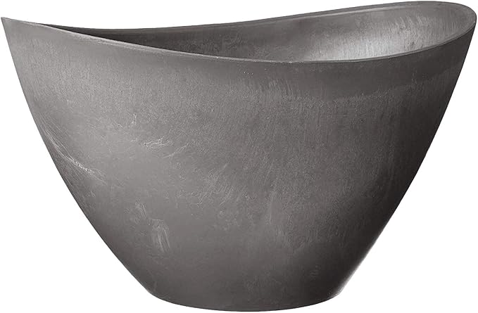 Arcadia Garden Products PSW Pot Collection YB41CT Plastic/Stone/Wood Composite Curved Planter Pot – No Drainage Hole (Drillable), for Indoor and Outdoor Plants and Gardens, 16-inch, Cement Gray