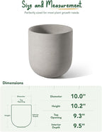 10 Inch Plant Pot, Ceramic Pots for Plants with Drainage Hole and Rubber Plug, Plant Pots Indoor for Home Garden Patio Office, Cylinder Flower Planter Pot, Neutral Gray