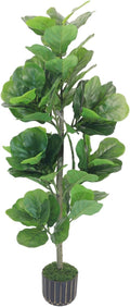 4FT Artificial Fiddle Leaf Fig Tree, Premium Fake Ficus Lyrata Plant in Decorative Black Planter for Indoor Home Office Decor, Housewarming Gift