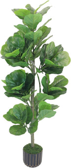 4FT Artificial Fiddle Leaf Fig Tree, Premium Fake Ficus Lyrata Plant in Decorative Black Planter for Indoor Home Office Decor, Housewarming Gift