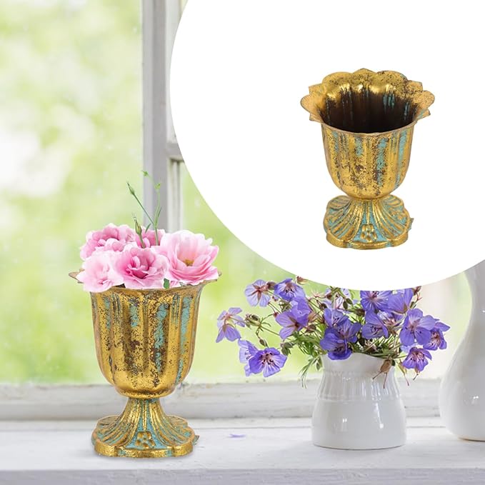 Vaguelly Vintage Style Planter with Cast Iron Base Roman Column Flower Pot for Wedding Decor Home Centerpiece Lightweight European Flower Vase