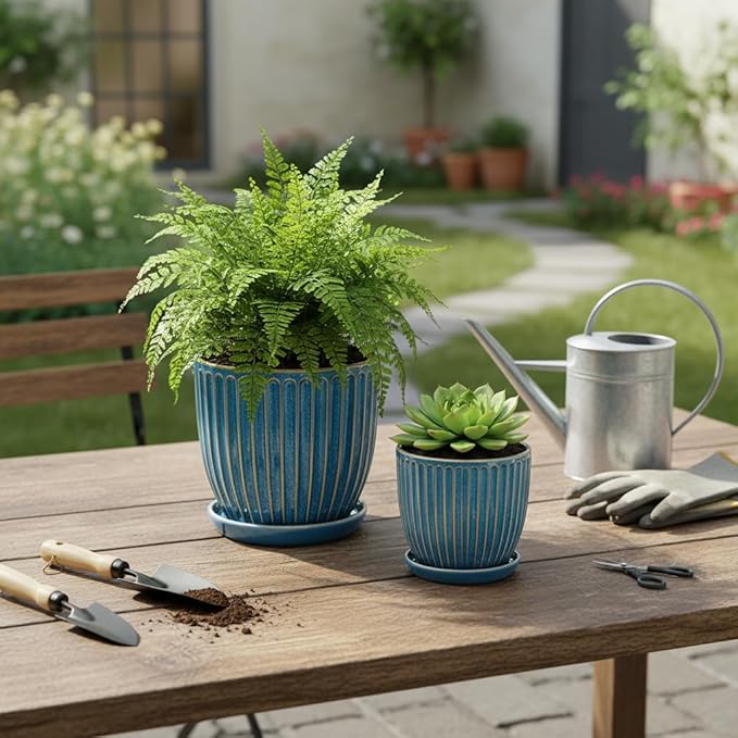 6-Inch Ceramic Plant Pots with Drainage Hole, Flower Pots Planters Pots for Indoor Plants, Flower Pots for Indoor/Outdoor Plants - Succulent, Snake Plant, Money Tree, Basil Planter, Glaze Blue