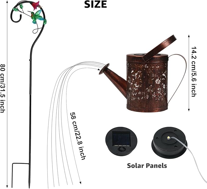 MEBRUDY Solar Garden Decor Lights, IP44 Waterproof Metal Hummingbird Solar Watering_Can Lights Outdoor Decor for Yard Pathway Patio Lawn, Gifts for Women Mom Grandma Birthday