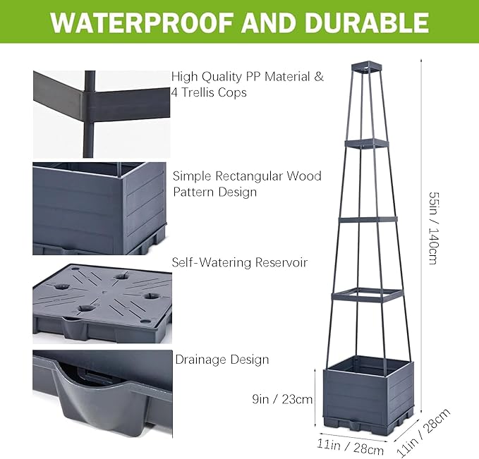 2 Pack Raised Garden Bed Tomato Planter Box with Trellis, 57" Self-Watering Tomato Cage Planters Box for Climbing Plants Vegetable Vine Flowers,Patio Garden Balcony Outdoor & Indoor (2 Pack)