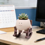 Smile Face Rocking Chair Planter Pot for Indoor Outdoor Plants, Unique Sit Rocking Chair Succulent Flower Pots, Cute Head Planters with Drainage Hole - Gift IdeaI for Mother and Grandma