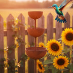 Rain Catcher - Plant Support Metal Garden Ornament,3-Tier Rain Catcher Garden Stake with Water Bowls,Rusty Metal Flower GardenStakes Bird Bath,Bird Bath & Bee Watering Station for Outdoor Patio Decor