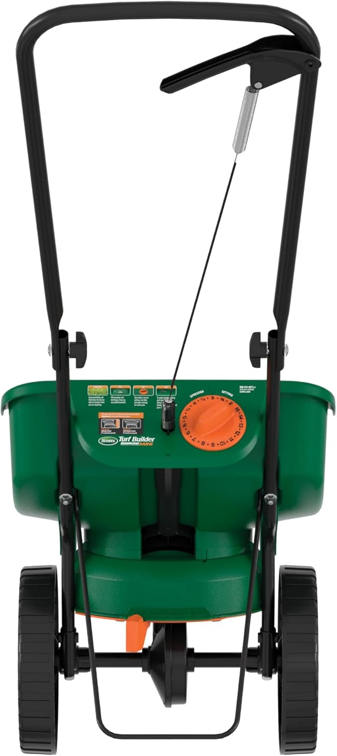 Scotts Turf Builder EdgeGuard Mini Broadcast Spreader - Spreader For Lawn Fertilizer, Weed & Insect Control, Grass Seed, and Ice Melt, Holds Up To 5,000 sq. ft. of Product