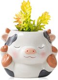 DIYOMR Cute Animals Planter, Mini Ceramic Cartoon Animal Shaped Succulent Flower Pot Indoor Air Plants Holder, Smooth Shiny Decorative Flower Cactus Planter - Plants Not Included (Milk Cow)