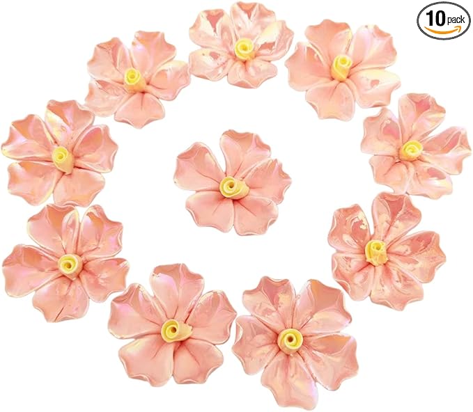 BTMIEY 10 PCS 3D Flower Ceramic Tiles,1.6" Handmade Procelain Ceramic Flowers for Artwork,Fish Tank,Vases,Living Room, Dining Table,Office, Home Floral Decor (Single-Flowered Iridescent Tangerine)