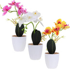 SUPVOX 3pcs Artificial Butterfly Orchid Bonsai Small Potted Plants, 3D Printed Texture, Deep Purple Green Yellow Colors, Faux Flower Decor for Living Room Table and Office Shelf
