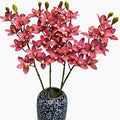 4pcs Artificial Cymbidium Orchid Flower Plant 3D Print Vanda 10 Heads Latex Phalaenopsis Flower (deep Pink)