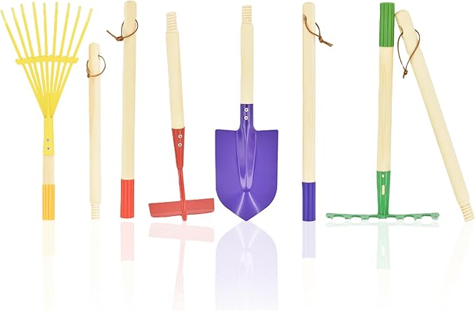 JustForKids Kids Garden Tool Set,detatchble, Portable 4-Piece Multicolored Set for Gardening, 2-Pack with Travel Bag, Ages 5+