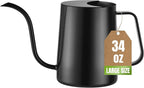 34oz/1000ml Watering Can Indoor Plants with Long Spout, Plant Watering Can for Ergonomic Handle, Rust-Resistant & Durable 304 Stainless Steel, Office & Home (Black)