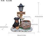 Animal Outdoor Statue Planter Solar Light Welcome Garden Sculpture Resin Flower Pot Decorative Porch Patio Yard Lawn Entryway Figurine with LED Lamp Rustic Plant Holder Ornament Courtyard (D)