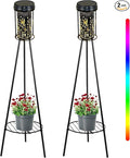 Outdoor Solar Floor Lamps RGB Color-Changing Hummingbird Projection Metal Plant-Stand Garden Light,42.5" Waterproof Decorative Solar Lamp for Patio,Deck,Yard,Porch,Path,2 Pack